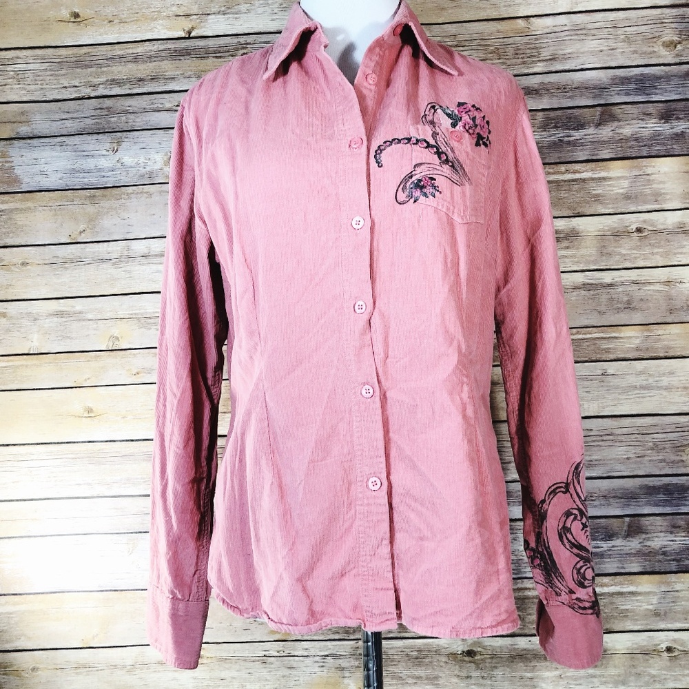 True Grit Dusty Rose Mauve Button Up Corduroy Top